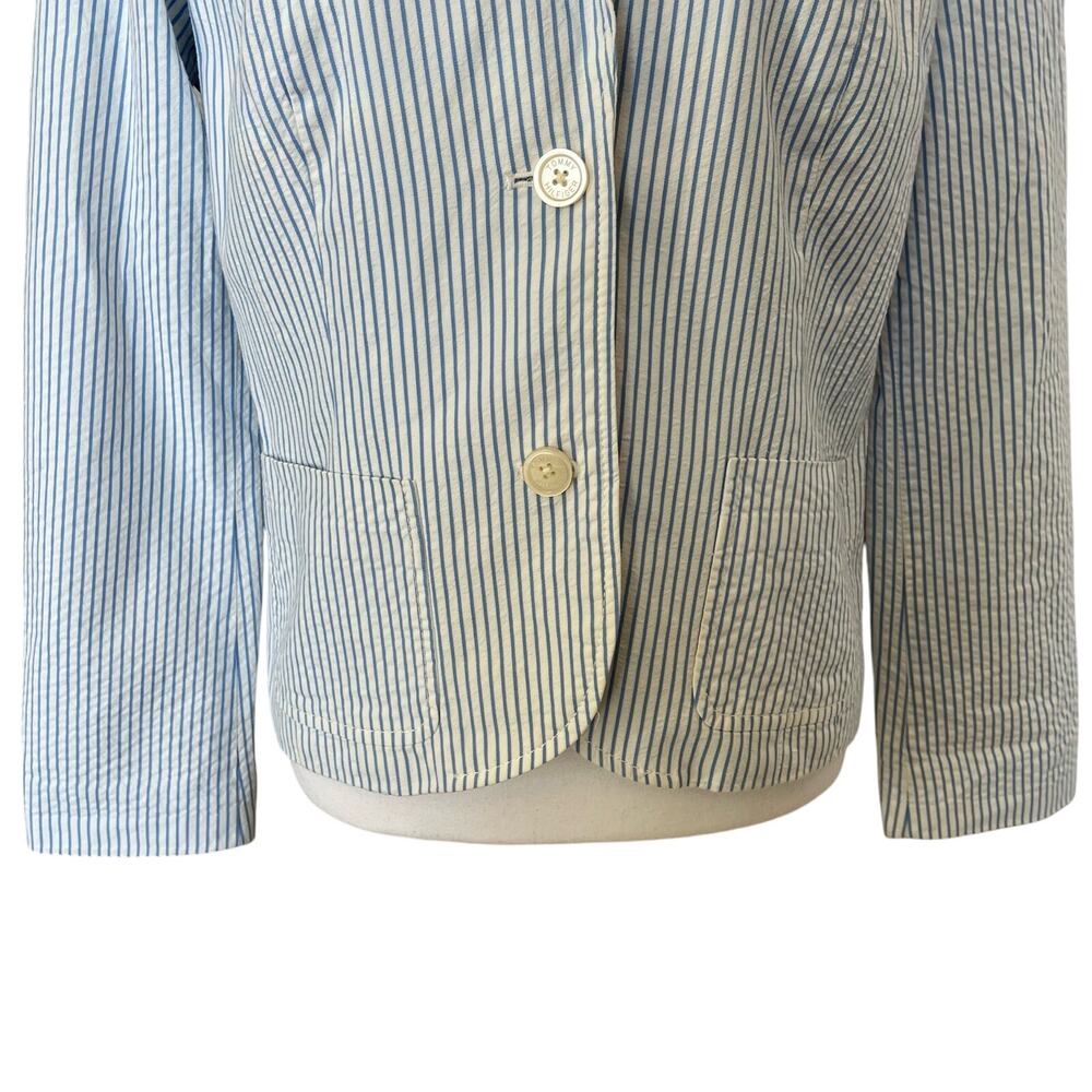 Tommy Hilfiger Blazer Women's Size Large Blue White Striped 100% Cotton Lined - Picture 3 of 11